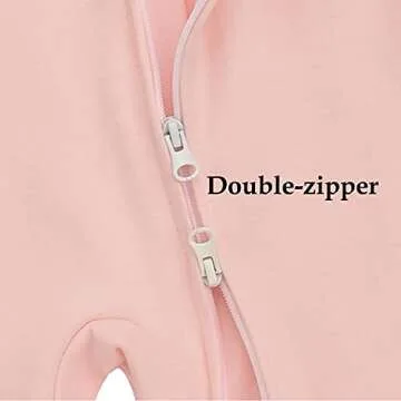 Aablexema Baby Footie Pajama with Mitten Cuffs, Double Zipper Infant Cotton clothes Sleeper Pjs, Footed Sleep Play(Ivory & Grey & Pink,9-12 Months)