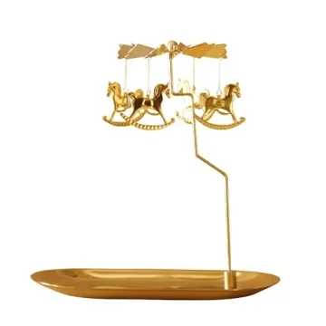 Creahaus Spinning Candle Holder with Tray, Glod Carousel Candle Spinner, Rotating Metal Tea Light Ca...
