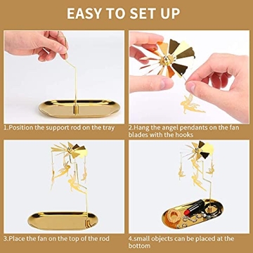 Creahaus Spinning Candle Holder with Tray, Glod Carousel Candle Spinner, Rotating Metal Tea Light Candle Holder for Table Centerpiece, Christmas, Valentine's Day, Party Decor, Gift (Gold Carousel)