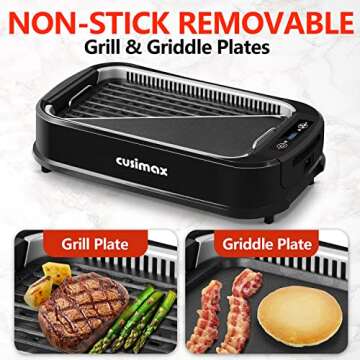 Indoor Grill, CUSIMAX Smokeless Grill Indoor, 1500W Electric Grill Griddle Korean BBQ Grill with LED...