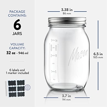 Paksh Mason Jars - Versatile Food Storage 32 oz 6-Pack