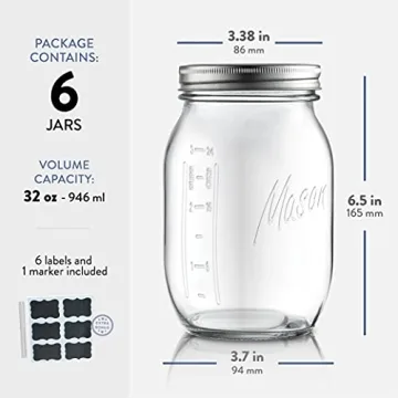 Paksh Mason Jars - Versatile Food Storage 32 oz 6-Pack