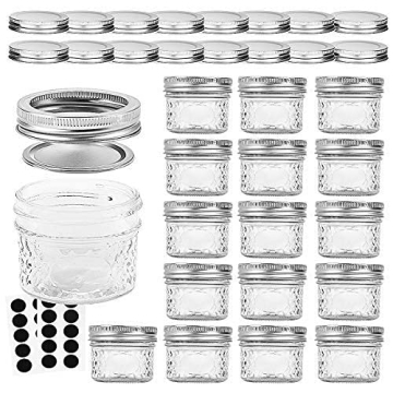VERONES Mason/Canning Jars, 4 OZ Jelly Jars With Regular Lids and Bands, Ideal for Jam, Honey, Weddi...