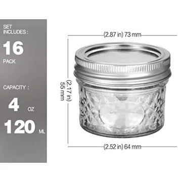 VERONES Mason/Canning Jars, 4 OZ Jelly Jars With Regular Lids and Bands, Ideal for Jam, Honey, Wedding/Shower Favors, DIY Spice Jars, 16 PACK, Extra 16 Lids