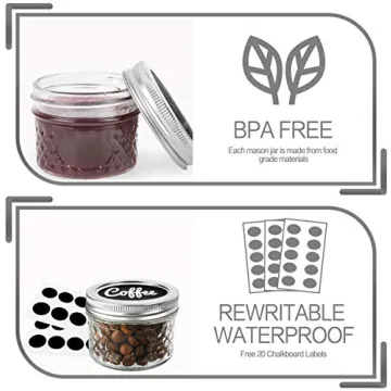 VERONES Mason/Canning Jars, 4 OZ Jelly Jars With Regular Lids and Bands, Ideal for Jam, Honey, Wedding/Shower Favors, DIY Spice Jars, 16 PACK, Extra 16 Lids