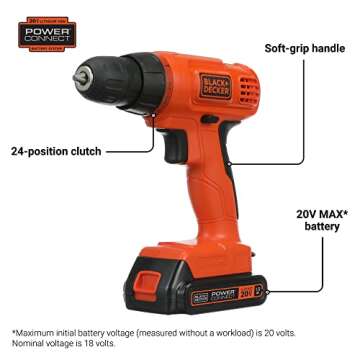BLACK+DECKER 20V MAX* POWERCONNECT Cordless Drill Kit + 100 pc. Kit (BDC120VA100), Orange