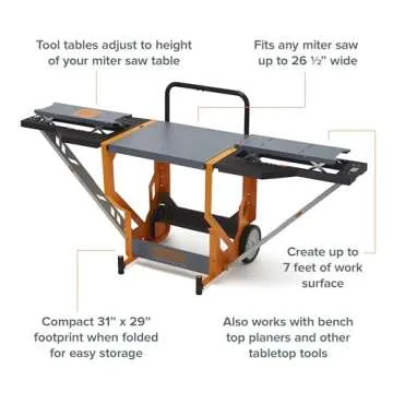 BORA Portamate Miter Saw Stand with Pedestal Roller - Mitre Saw Stand with Wheels - Carpenter Stainl...