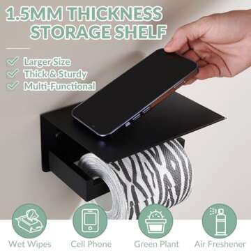 APLusee Toilet Paper Holder with Shelf Matte Black, 304 Stainless Steel Tissue Holder, Wall Mounted