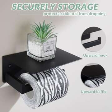 APLusee Toilet Paper Holder with Shelf Matte Black, 304 Stainless Steel Tissue Holder, Wall Mounted