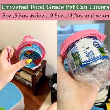 SJANE Cat Food Can Spoons & Can Lids | 4 Pcs | Multi-Function Can Opener | Silicone Pet Food Can Covers | Stainless Steel Wet Food Spoon for Cats and Dogs(Pink)