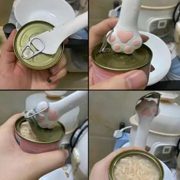 SJANE Cat Food Can Spoons & Can Lids | 4 Pcs | Multi-Function Can Opener | Silicone Pet Food Can Covers | Stainless Steel Wet Food Spoon for Cats and Dogs(Pink)