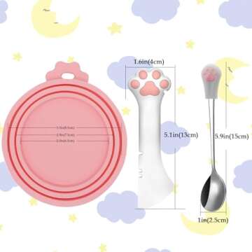 SJANE Cat Food Can Spoons & Can Lids | 4 Pcs | Multi-Function Can Opener | Silicone Pet Food Can Covers | Stainless Steel Wet Food Spoon for Cats and Dogs(Pink)