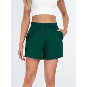AUTOMET Women's Comfy High Waist Sweat Shorts with Pockets in Dark Green