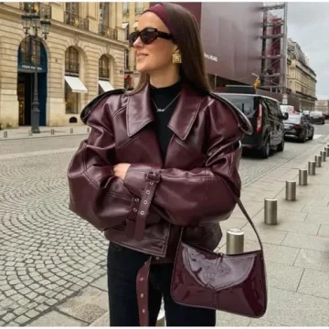 Stylish Faux Leather Bomber Jacket for Modern Women