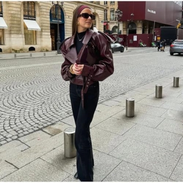 Stylish Faux Leather Bomber Jacket for Modern Women