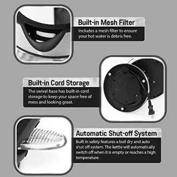 Elite Gourmet EKT602X Glass Electric Tea Kettle Hot Water Heater Boiler BPA-Free with Blue LED Inter...