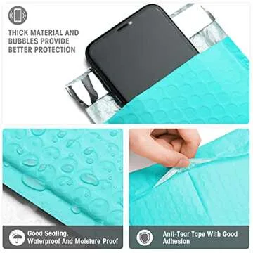 Metronic Bubble Mailers 4x8 Inch 50 Pack Teal Cushioning Padded Envelopes Self Seal Adhesive Bubble Mailer Small Shipping Envelopes for Packaging, Shipping, Mailing, Small Business