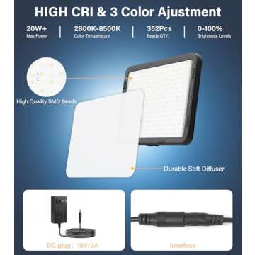 Unicucp 2 Pack LED Video Photography Lighting Kit 22W with 62.99-inch Tripod Stand, 2500-8500K Studi...