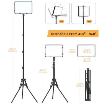 Unicucp 2 Pack LED Video Photography Lighting Kit 22W with 62.99-inch Tripod Stand, 2500-8500K Studio Lights for Live Streaming/Social Media Video Recording/Makeup/Content Creation/Photo Shoot