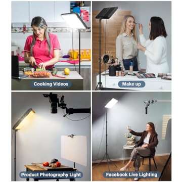 Unicucp 2 Pack LED Video Photography Lighting Kit 22W with 62.99-inch Tripod Stand, 2500-8500K Studio Lights for Live Streaming/Social Media Video Recording/Makeup/Content Creation/Photo Shoot