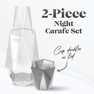 American Atelier Fifth Avenue Crystal Modern Geometric Bedside Water Carafe with Tumbler Elegant Pit...