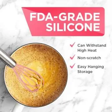 Silicone Whisk Set of 3 - Silicone Whisks for Cooking Non-Scratch - Silicone Whisk Set - Hand Whisk - Wisk - Metal Whisk - Small Whisk - Mini Whisk - Stainless Steel Whisk (Pink)