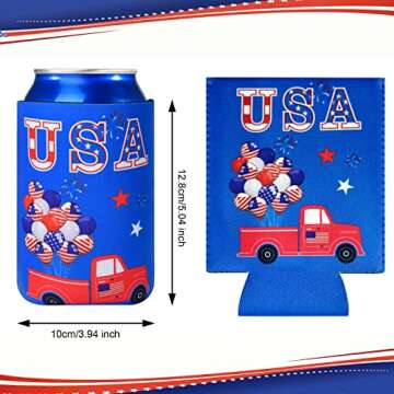 4th of July Decorations, 12 PCS Can Cooler Sleeves for Independence Day Accessories, Patriotic Party...