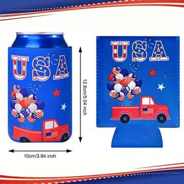 4th of July Decorations, 12 PCS Can Cooler Sleeves for Independence Day Accessories, Patriotic Party...