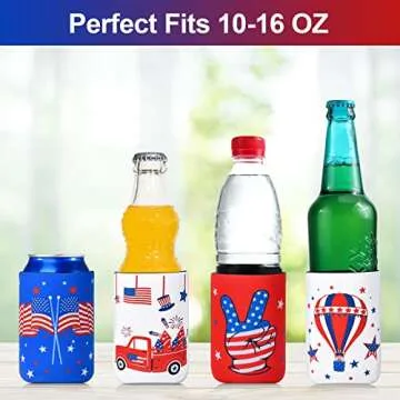 4th of July Decorations, 12 PCS Can Cooler Sleeves for Independence Day Accessories, Patriotic Party Favors, Collapsible Insulation Cover for Memorial Day Fourth of July Decorations Outdoor Indoor
