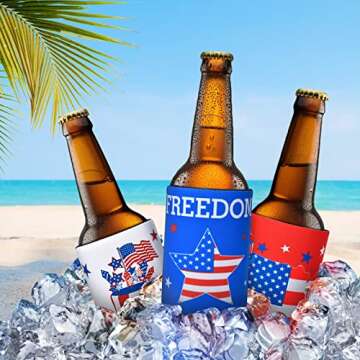 4th of July Decorations, 12 PCS Can Cooler Sleeves for Independence Day Accessories, Patriotic Party Favors, Collapsible Insulation Cover for Memorial Day Fourth of July Decorations Outdoor Indoor