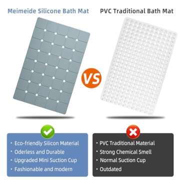 MeimeiDe Bathtub Mat Non Slip Silicone Soft Odorless Bath Mat with Mini Suction Cups for Bath Tub Mat and Shower Mat Foldable and Machine Washable with Big Drain Holes - 18 X 28 Grey