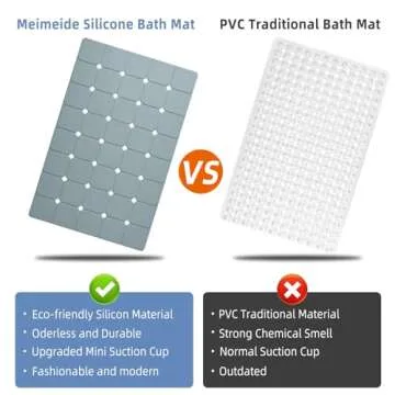 MeimeiDe Bathtub Mat Non Slip Silicone Soft Odorless Bath Mat with Mini Suction Cups for Bath Tub Mat and Shower Mat Foldable and Machine Washable with Big Drain Holes - 18 X 28 Grey