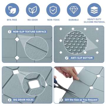 MeimeiDe Bathtub Mat Non Slip Silicone Soft Odorless Bath Mat with Mini Suction Cups for Bath Tub Mat and Shower Mat Foldable and Machine Washable with Big Drain Holes - 18 X 28 Grey
