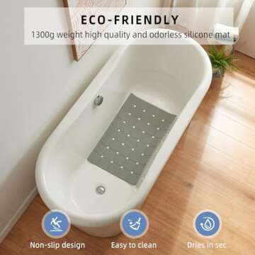 MeimeiDe Bathtub Mat Non Slip Silicone Soft Odorless Bath Mat with Mini Suction Cups for Bath Tub Mat and Shower Mat Foldable and Machine Washable with Big Drain Holes - 18 X 28 Grey