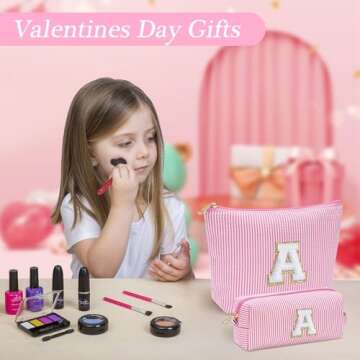 YOOLIFE Initial Makeup Bag for Women - Teen Girl Gifts Trendy Stuff Monogram Cute Makeup Bags Make U...