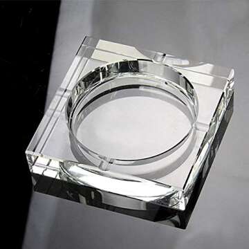 Amlong Crystal Large Square Crystal Ashtray with Gift Box, 6 x 6 inch (150mm X150mm), Clear