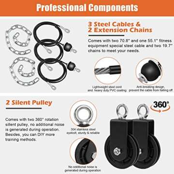 SERTT Weight Pulley System Gym, Pulley Pro Home Cable Pulley System gym for Lat Pull Down, Biceps Curl, Triceps, Shoulders, Back, Forearm Workout, DIY Weight Cable Pulley Attachments for Gym Equipment