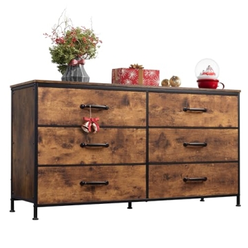 WLIVE Rustic Brown 6-Drawer Fabric Dresser for Organized Living
