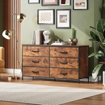 WLIVE Rustic Brown 6-Drawer Fabric Dresser for Organized Living