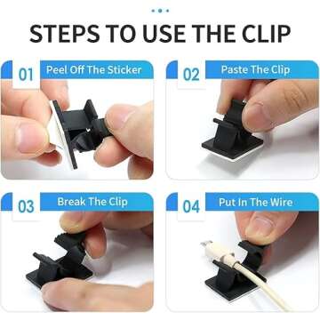 Viaky 30 Pcs Black Clips Self Adhesive Backed Nylon Wire Adjustable Cable Clips Adhesive Cable Management Drop Wire Holder