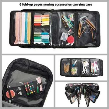 PACMAXI Sewing Accessories Storage Bag, Knitting, Craft Tools and Accessories Organizer, Roomy Carrying Bag for Sewing Tools and Accessories (Flower with Black Background)