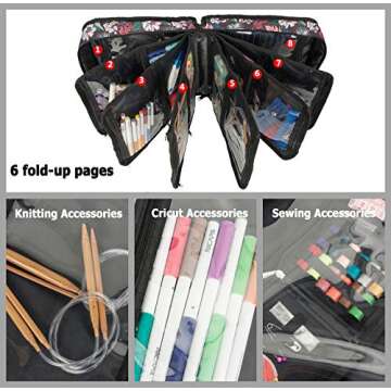PACMAXI Sewing Accessories Storage Bag, Knitting, Craft Tools and Accessories Organizer, Roomy Carrying Bag for Sewing Tools and Accessories (Flower with Black Background)