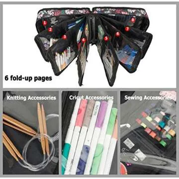 PACMAXI Sewing Accessories Storage Bag, Knitting, Craft Tools and Accessories Organizer, Roomy Carrying Bag for Sewing Tools and Accessories (Flower with Black Background)