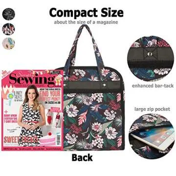 PACMAXI Sewing Accessories Storage Bag, Knitting, Craft Tools and Accessories Organizer, Roomy Carrying Bag for Sewing Tools and Accessories (Flower with Black Background)