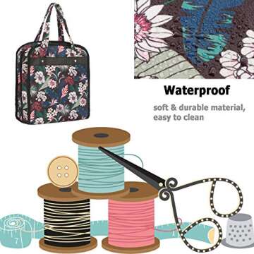 PACMAXI Sewing Accessories Storage Bag, Knitting, Craft Tools and Accessories Organizer, Roomy Carrying Bag for Sewing Tools and Accessories (Flower with Black Background)