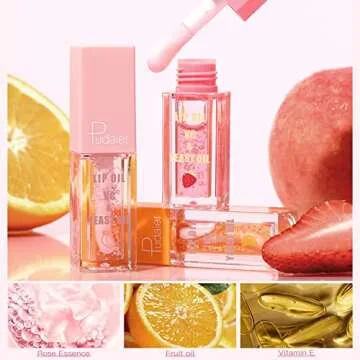 Marine Forest Pudaier Hydrating Lip Oil, Fruit Extract Lip Oil Tinted for Dry Lip and Lip Care, Shiny and Moisturizing Transparent Lip Oil Gloss (Orange)