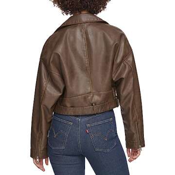 Levi's Women's Faux Leather Cropped Moto Jacket, Saddle