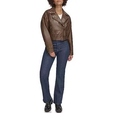 Levi's Women's Faux Leather Cropped Moto Jacket, Saddle