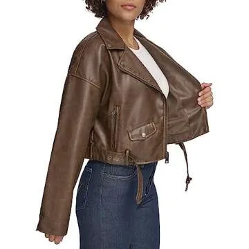 Levi's Women's Faux Leather Cropped Moto Jacket, Saddle