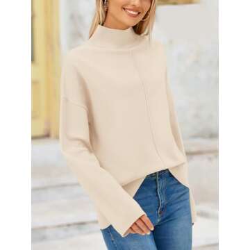 PRETTYGARDEN Womens Sweaters Fall 2024 Long Sleeve Ribbed Knit Pullover Loose Mock Neck Lightweight Casual Sweater Tops (Beige, Large)